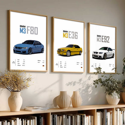 Big BMW M3 Cars Wall Art Paintings for Living Room Bedroom