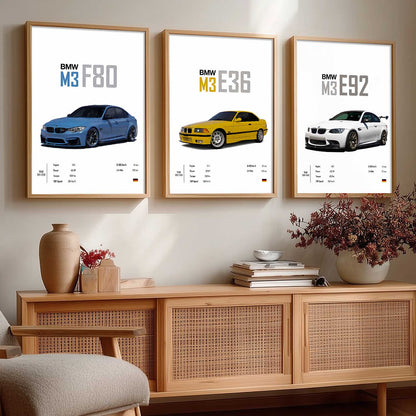 Big BMW M3 Cars Wall Art Paintings for Living Room Bedroom