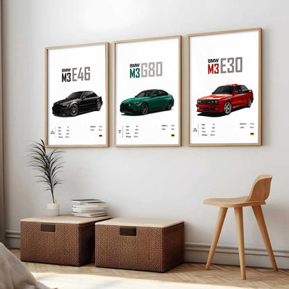 Big BMW M3 Cars Wall Art Paintings for Living Room Bedroom