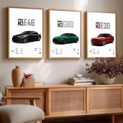 Big BMW M3 Cars Wall Art Paintings for Living Room Bedroom