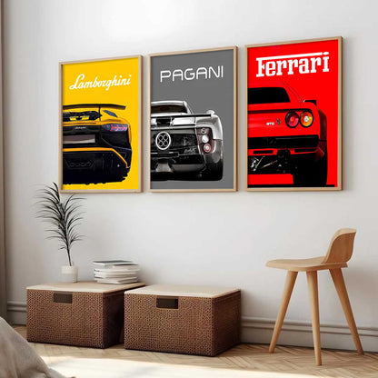 Big Lamborghini Ferrai Pagani Cars Wall Art Paintings for Living Room Bedroom