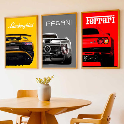 Big Lamborghini Ferrai Pagani Cars Wall Art Paintings for Living Room Bedroom