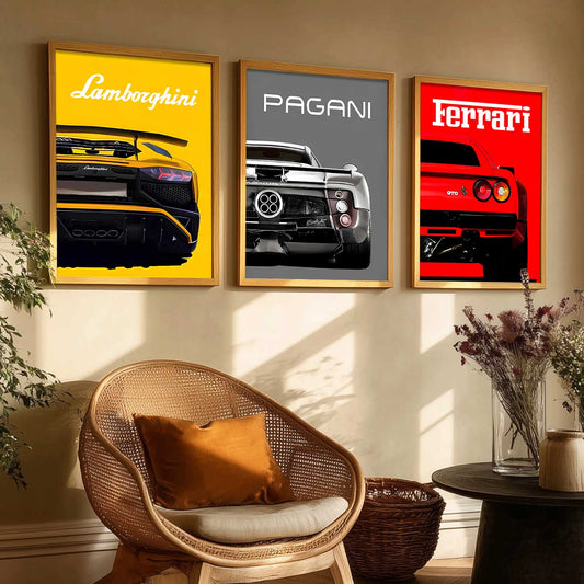 Big Lamborghini Ferrai Pagani Cars Wall Art Paintings for Living Room Bedroom