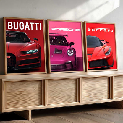 Big Bugatti Porsche 911 Ferrari Cars Wall Art Paintings for Living Room Bedroom