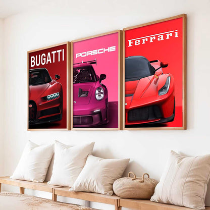 Big Bugatti Porsche 911 Ferrari Cars Wall Art Paintings for Living Room Bedroom
