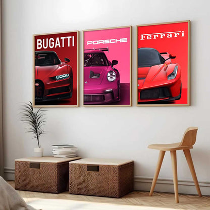 Big Bugatti Porsche 911 Ferrari Cars Wall Art Paintings for Living Room Bedroom