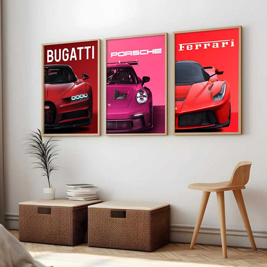 Big Bugatti Porsche 911 Ferrari Cars Wall Art Paintings for Living Room Bedroom