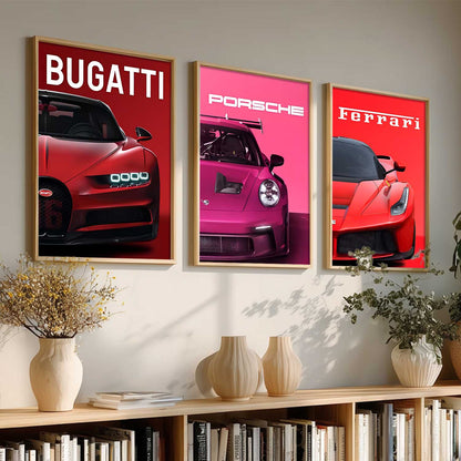 Big Bugatti Porsche 911 Ferrari Cars Wall Art Paintings for Living Room Bedroom