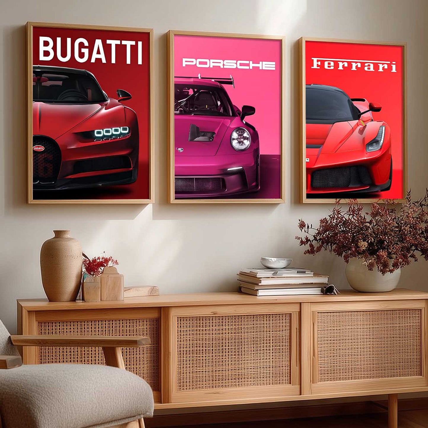 Big Bugatti Porsche 911 Ferrari Cars Wall Art Paintings for Living Room Bedroom