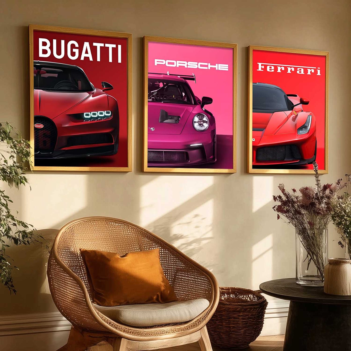 Big Bugatti Porsche 911 Ferrari Cars Wall Art Paintings for Living Room Bedroom