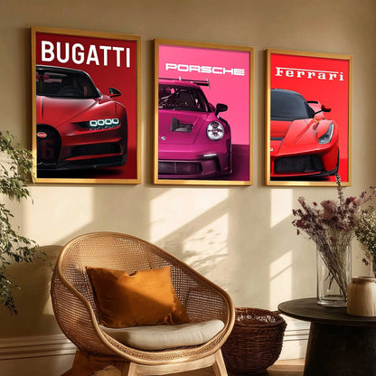 Big Bugatti Porsche 911 Ferrari Cars Wall Art Paintings for Living Room Bedroom