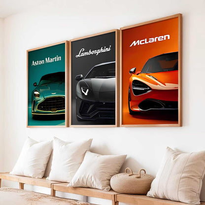 Big Aston Martin, Lamborghini, McLaren Cars Wall Art Paintings for Living Room Bedroom