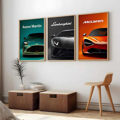 Big Aston Martin, Lamborghini, McLaren Cars Wall Art Paintings for Living Room Bedroom