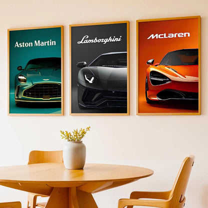 Big Aston Martin, Lamborghini, McLaren Cars Wall Art Paintings for Living Room Bedroom