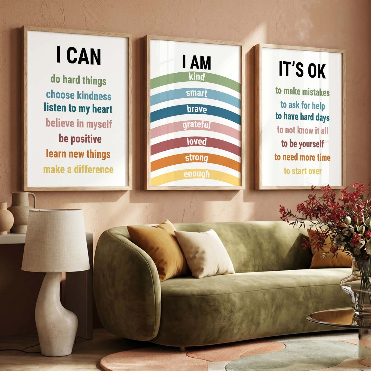 Daily Affirmation Wall Art Set of 3 Framed Prints for Study Room