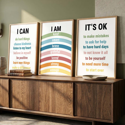 Daily Affirmation Wall Art Set of 3 Framed Prints for Study Room