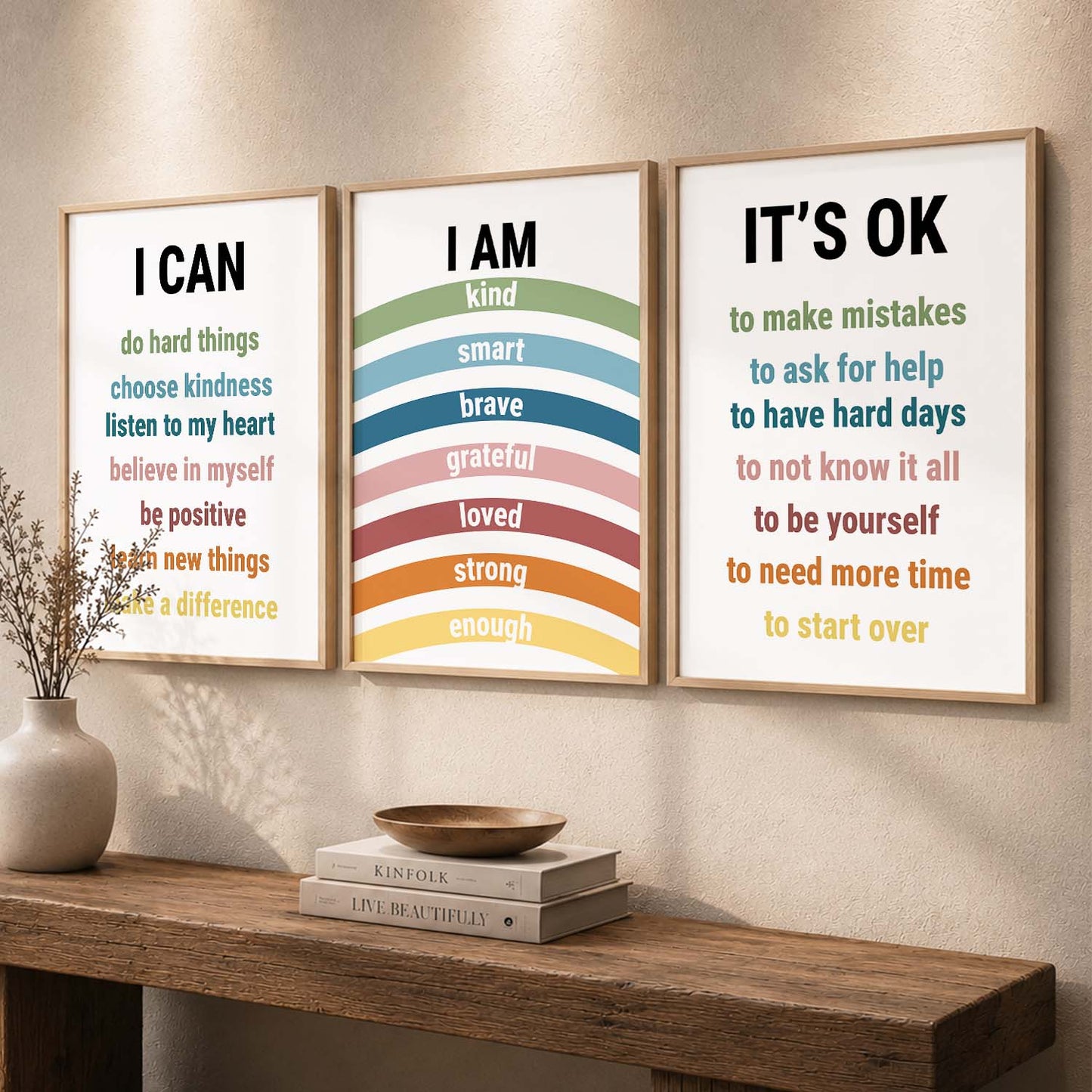 Daily Affirmation Wall Art Set of 3 Framed Prints for Study Room