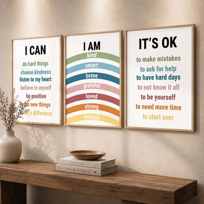 Daily Affirmation Wall Art Set of 3 Framed Prints for Study Room
