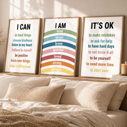Daily Affirmation Wall Art Set of 3 Framed Prints for Study Room