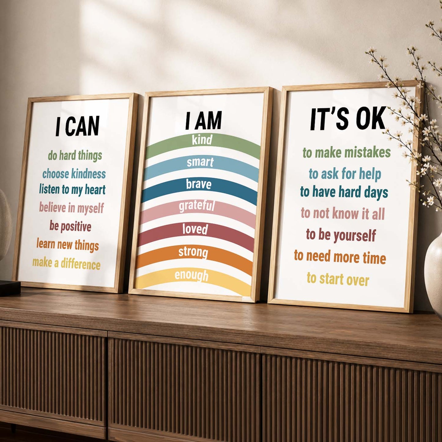 Daily Affirmation Wall Art Set of 3 Framed Prints for Study Room