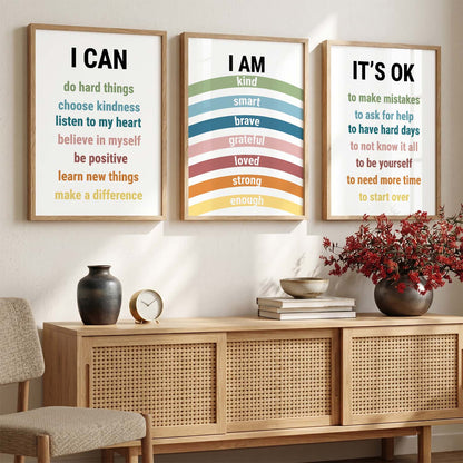 Daily Affirmation Wall Art Set of 3 Framed Prints for Study Room
