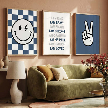 Daily Affirmation Wall Art Set of 3 Framed Prints for Bedroom