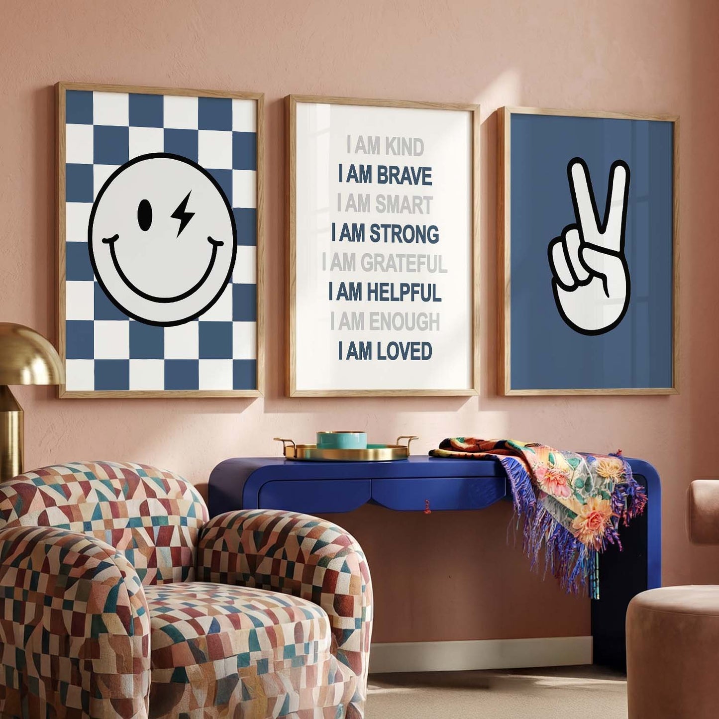 Daily Affirmation Wall Art Set of 3 Framed Prints for Bedroom