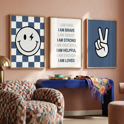 Daily Affirmation Wall Art Set of 3 Framed Prints for Bedroom