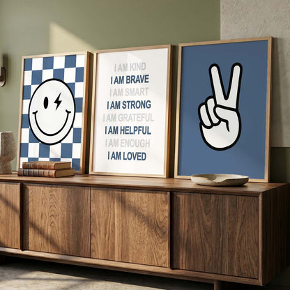 Daily Affirmation Wall Art Set of 3 Framed Prints for Bedroom