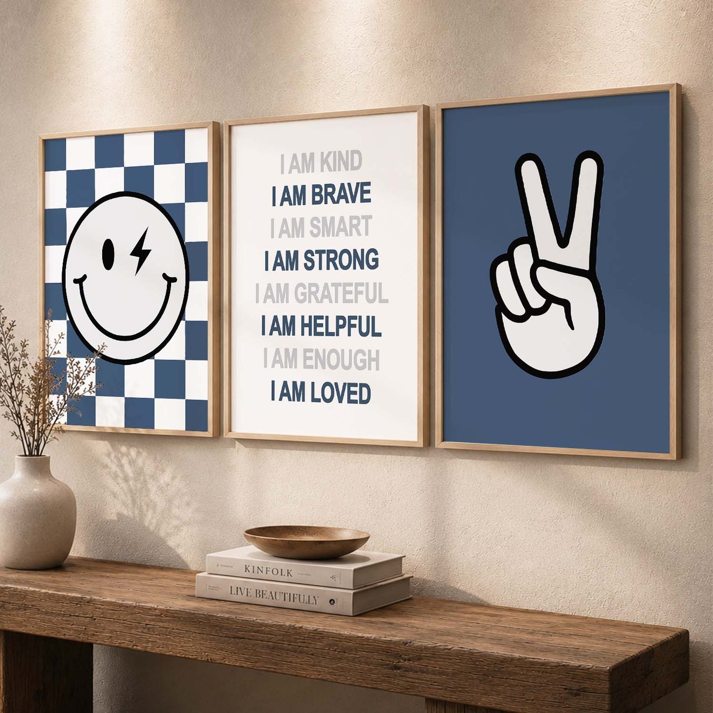 Daily Affirmation Wall Art Set of 3 Framed Prints for Bedroom