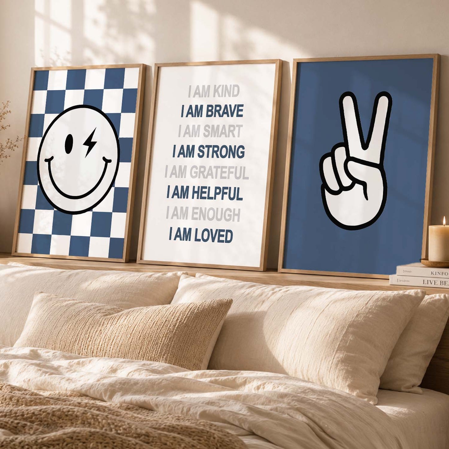 Daily Affirmation Wall Art Set of 3 Framed Prints for Bedroom