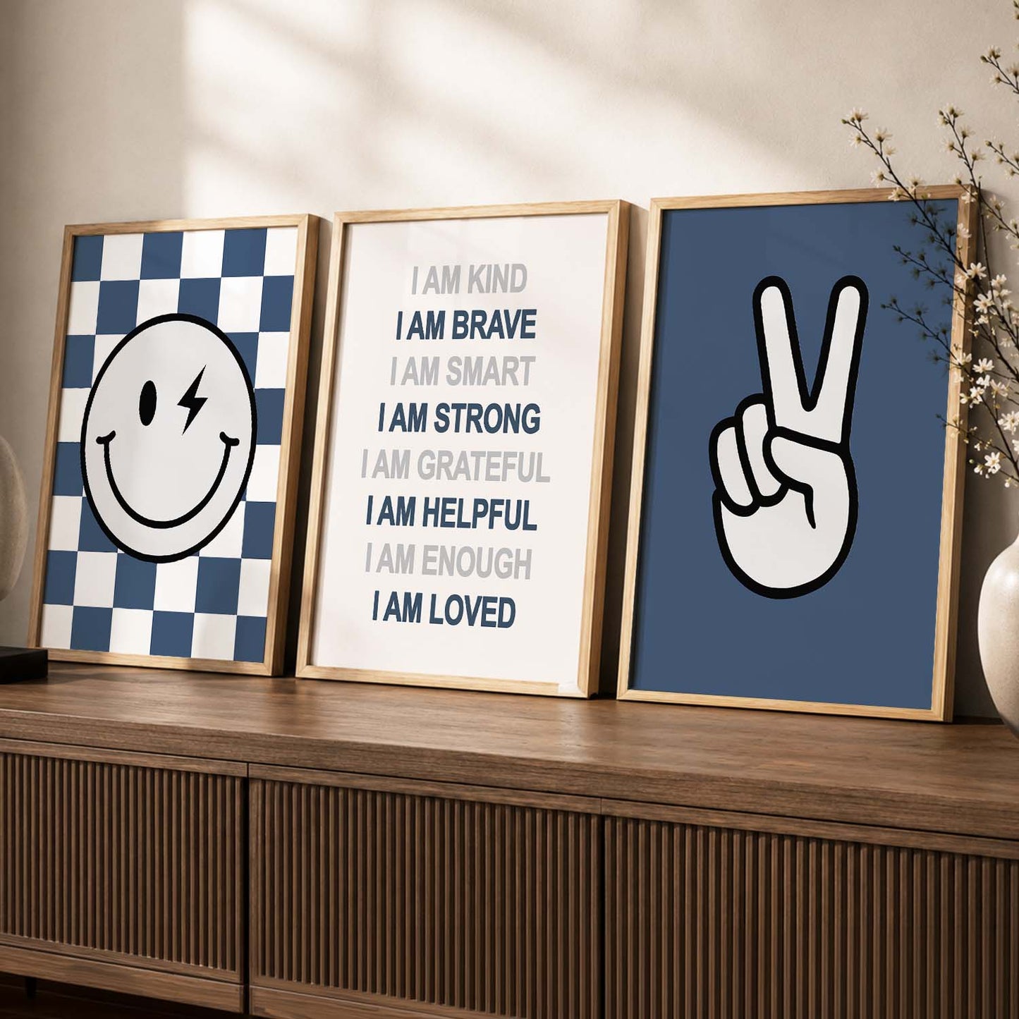 Daily Affirmation Wall Art Set of 3 Framed Prints for Bedroom