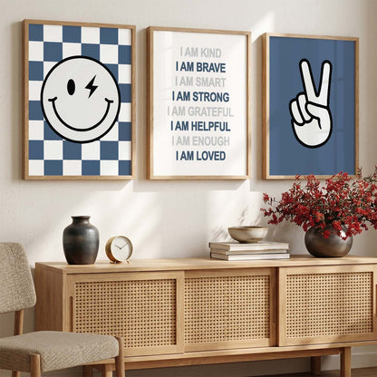 Daily Affirmation Wall Art Set of 3 Framed Prints for Bedroom
