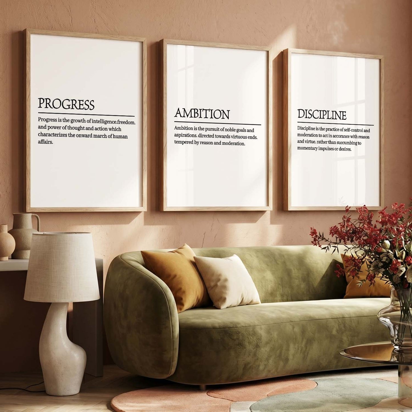 Daily Affirmations Wall Art Set of 3 Framed Prints for Home Office