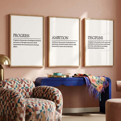 Daily Affirmations Wall Art Set of 3 Framed Prints for Home Office