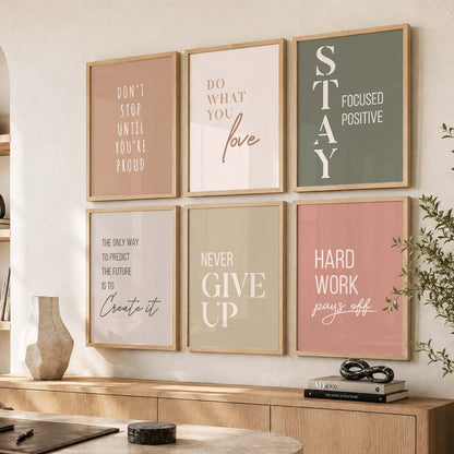 Study School Motivational Quotes Wall Art Set of 6 Framed Prints for Home Office