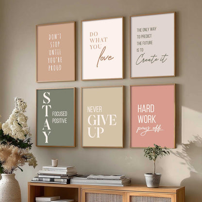 Motivational Quotes Posters with Frame for Office Living Room Bedroom Study Room School Wall Decor Set of 6