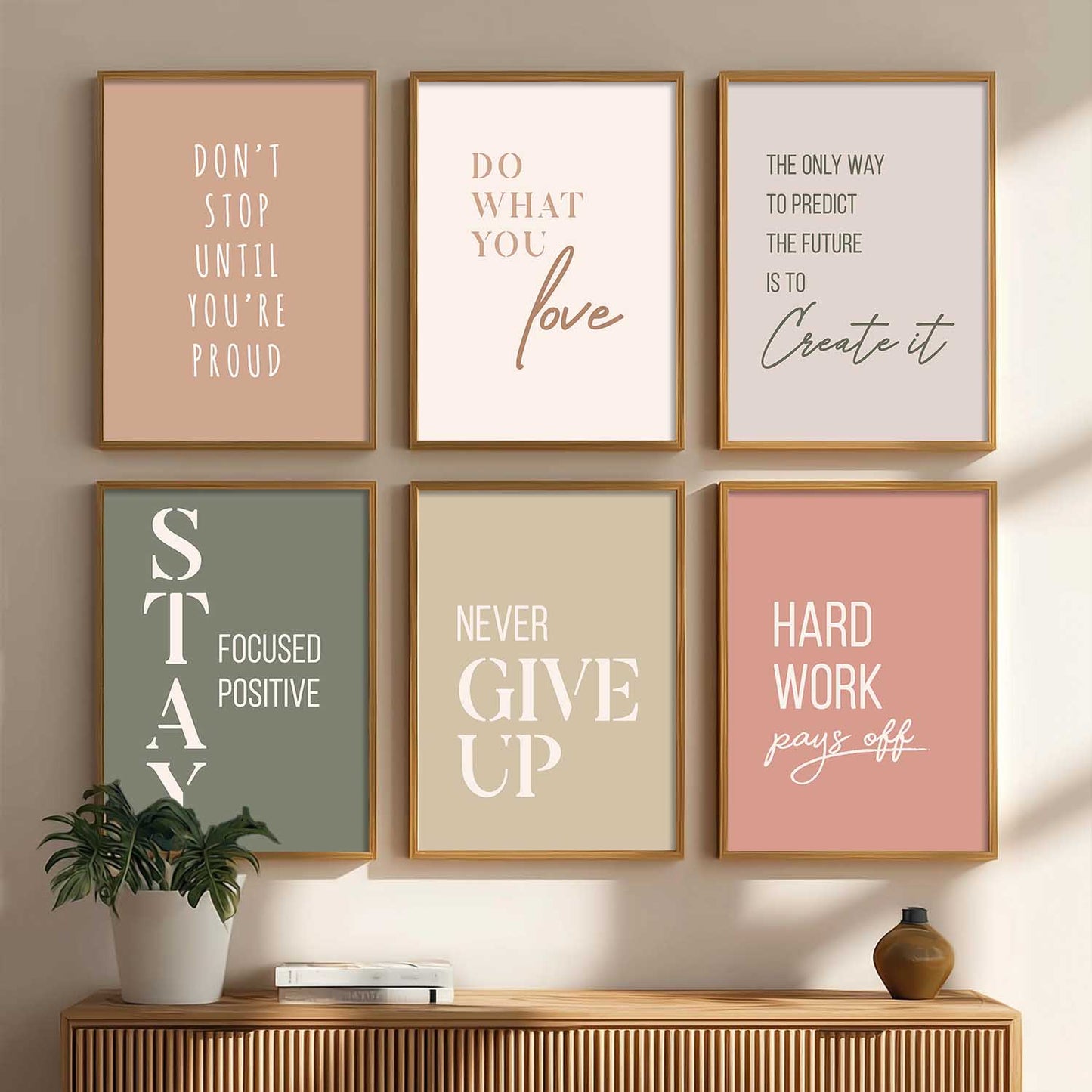 Motivational Quotes Posters with Frame for Office Living Room Bedroom Study Room School Wall Decor Set of 6
