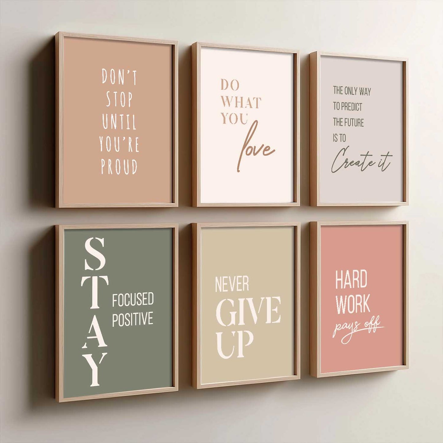 Motivational Quotes Posters with Frame for Office Living Room Bedroom Study Room School Wall Decor Set of 6