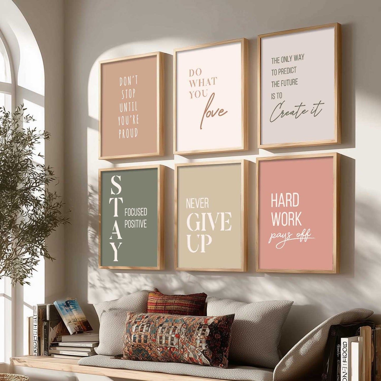 Motivational Quotes Posters with Frame for Office Living Room Bedroom Study Room School Wall Decor Set of 6