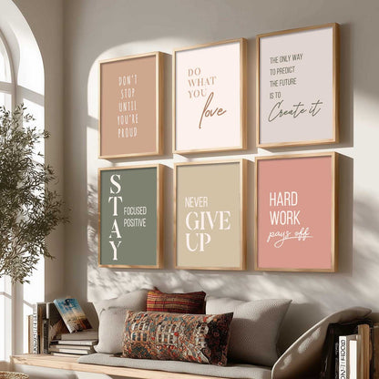 Motivational Quotes Posters with Frame for Office Living Room Bedroom Study Room School Wall Decor Set of 6