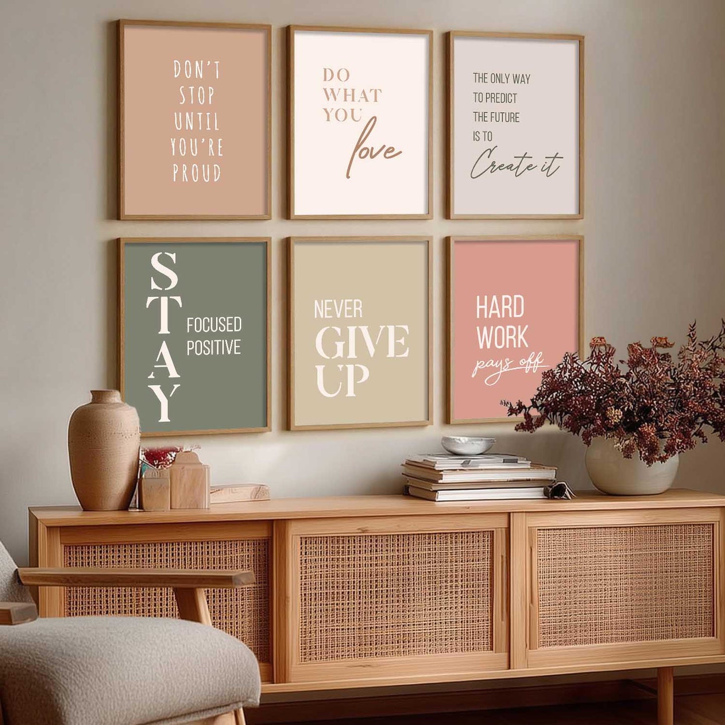 Motivational Quotes Posters with Frame for Office Living Room Bedroom Study Room School Wall Decor Set of 6