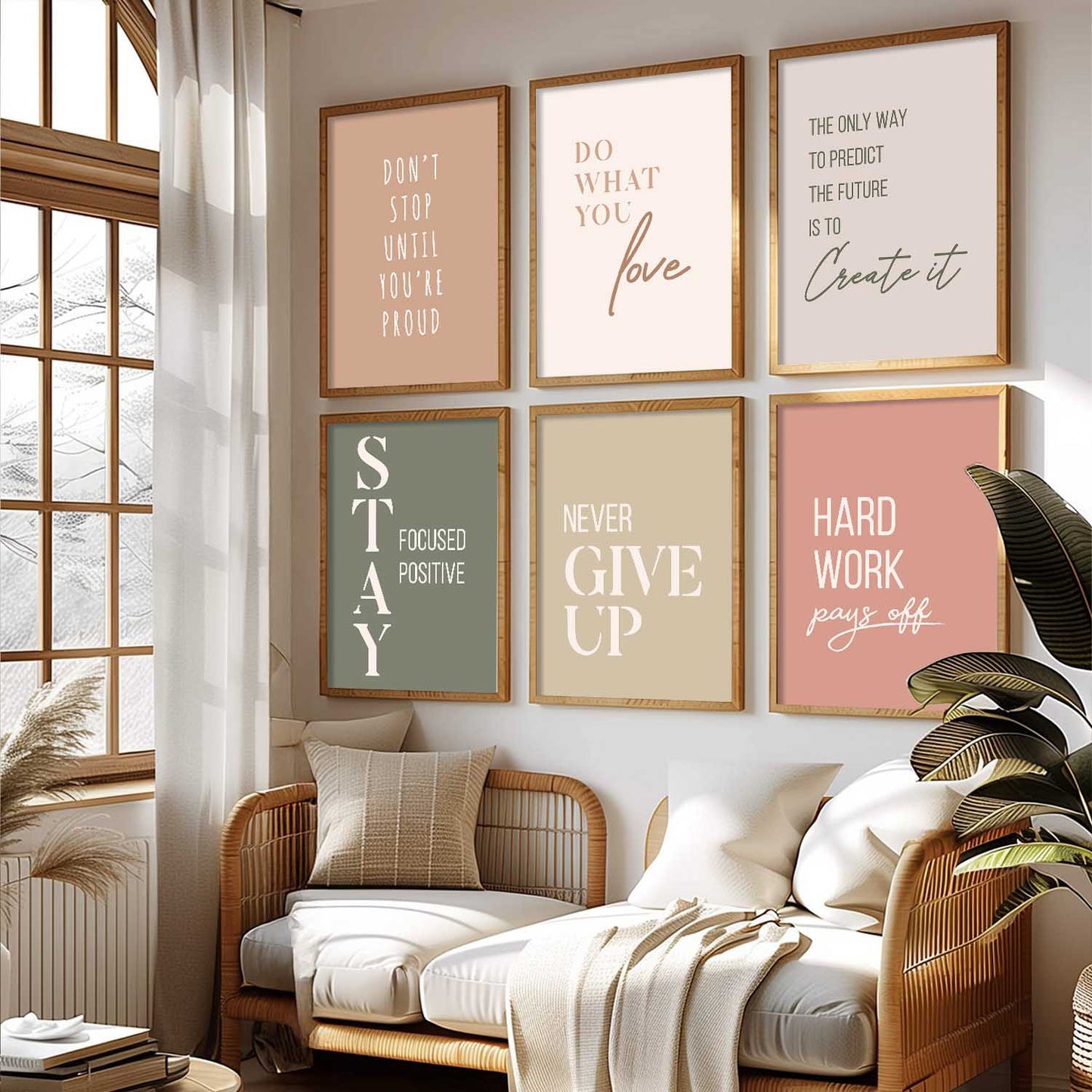 Motivational Quotes Posters with Frame for Office Living Room Bedroom Study Room School Wall Decor Set of 6