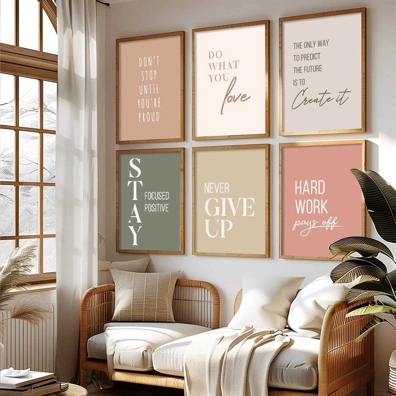 Motivational Quotes Posters with Frame for Office Living Room Bedroom Study Room School Wall Decor Set of 6