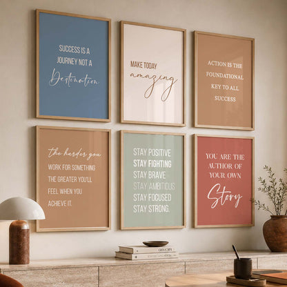 Study School Motivational Quotes Wall Art Set of 6 Framed Prints for Bedroom