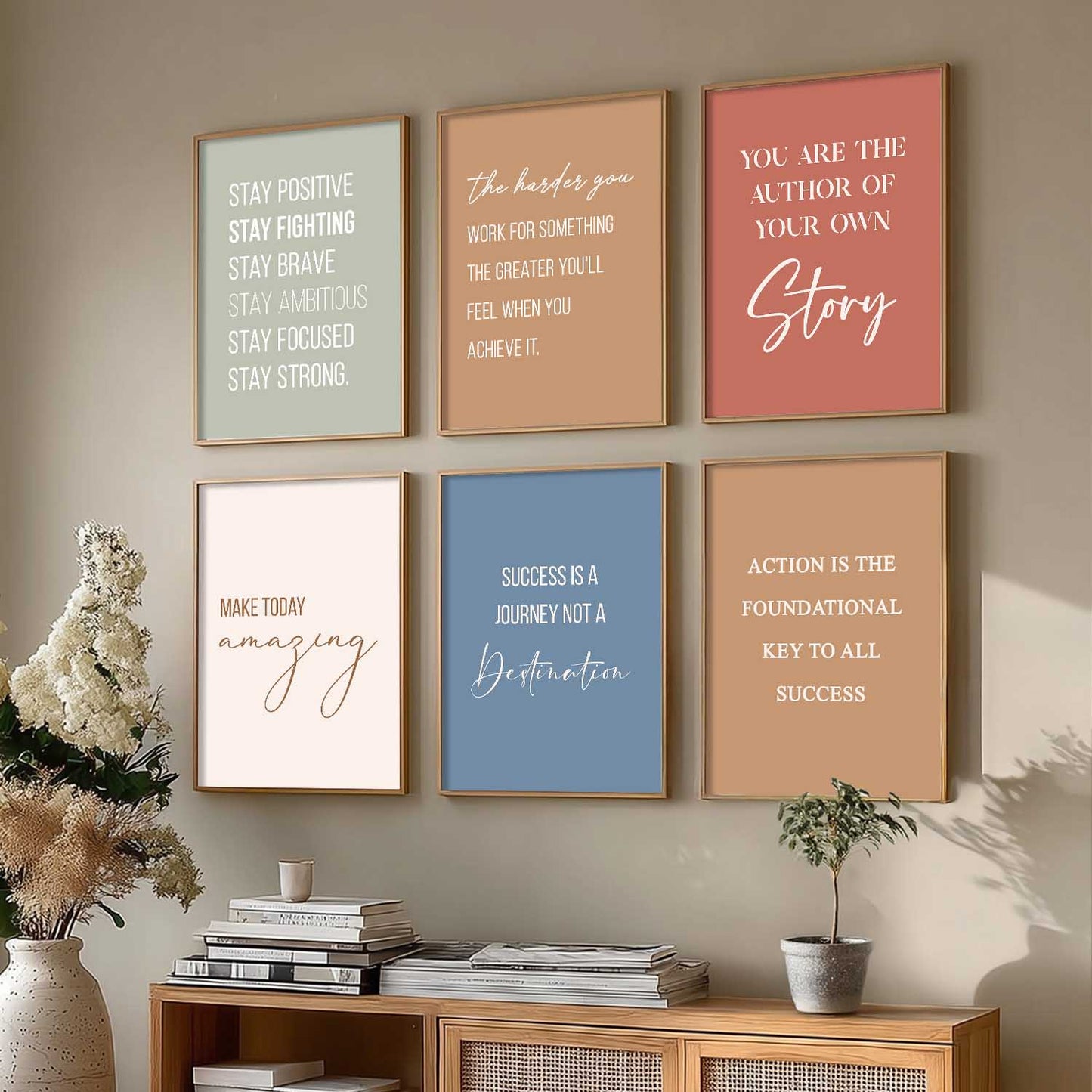 Motivational Quotes Posters with Frame for Office Living Room Bedroom Study Room School Wall Decor Set of 6