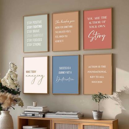 Motivational Quotes Posters with Frame for Office Living Room Bedroom Study Room School Wall Decor Set of 6