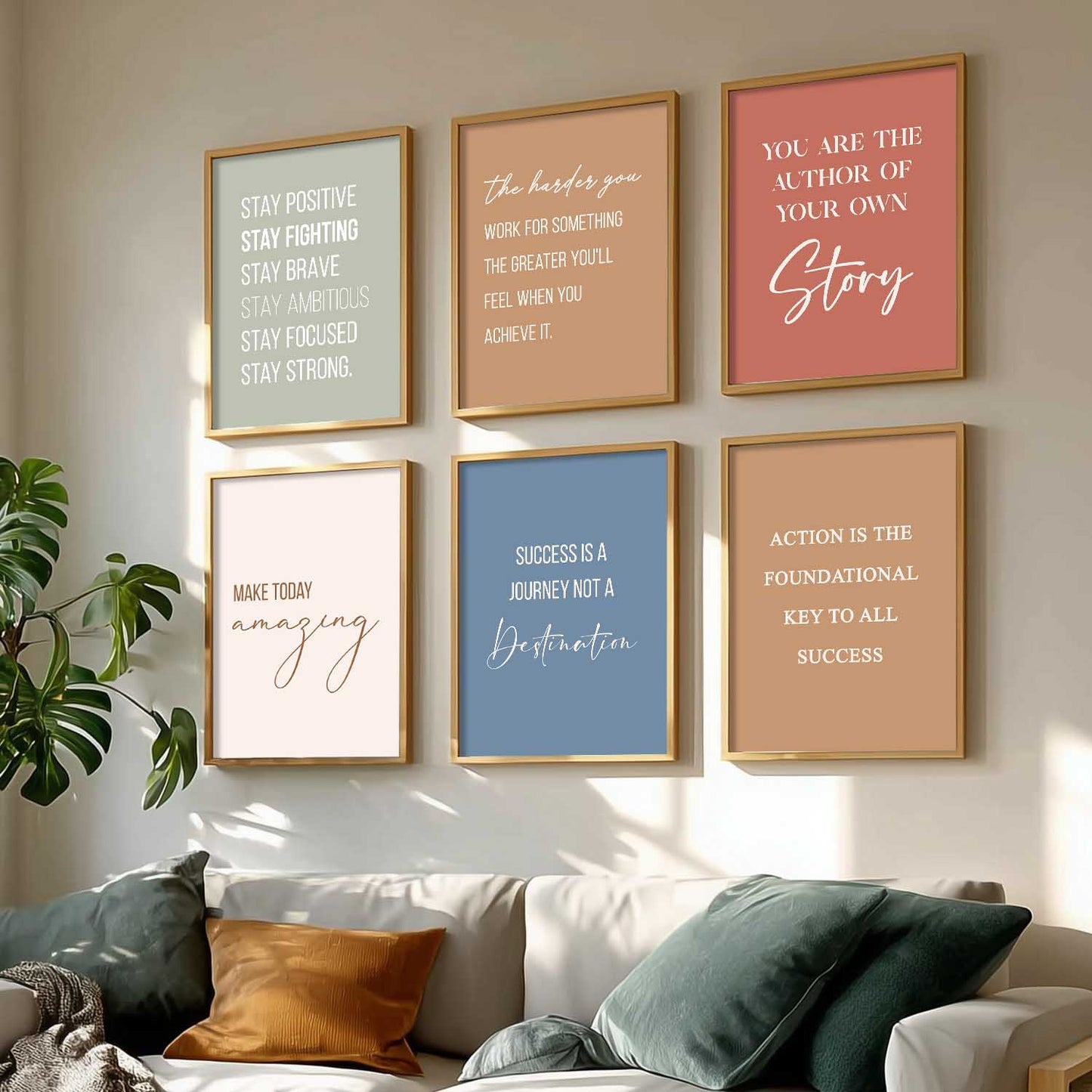 Motivational Quotes Posters with Frame for Office Living Room Bedroom Study Room School Wall Decor Set of 6