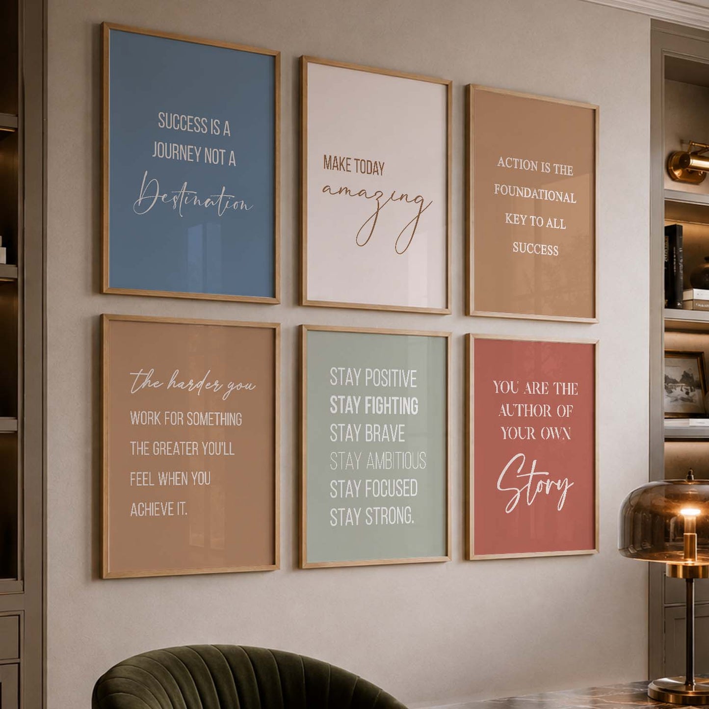 Study School Motivational Quotes Wall Art Set of 6 Framed Prints for Bedroom