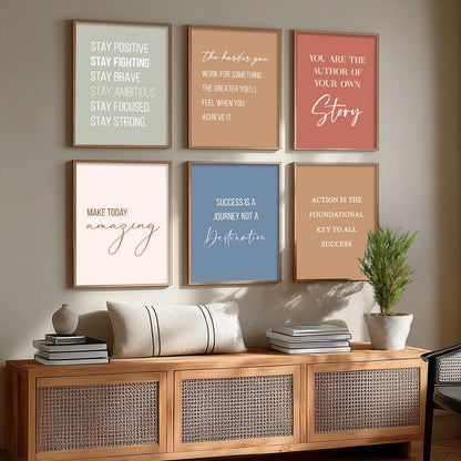 Motivational Quotes Posters with Frame for Office Living Room Bedroom Study Room School Wall Decor Set of 6